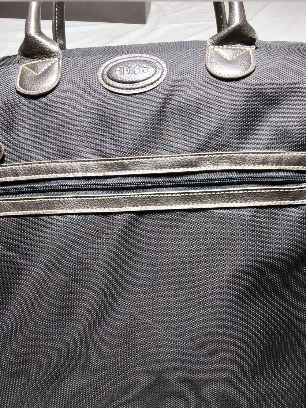 ​Brics Milano Black Nylon Brown Leather Trim Travel Weekender Duffel CarryOn Bag